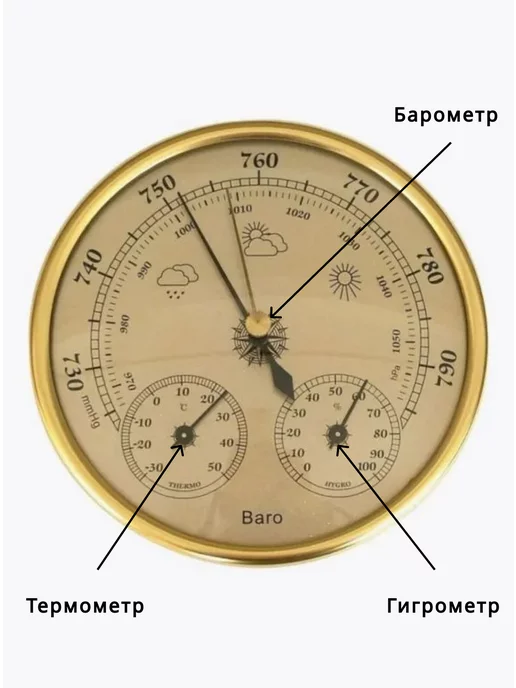 Барометр-гигрометр 3 в 1 TH 9392 G, 9392 г, фото 3