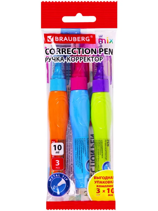 Brauberg Ручка-корректор канцелярский для школы, замазка, штрих, 3 шт, 3 шт, фото 8
