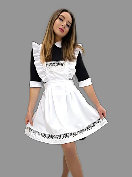 Cherry LIKE фартук школьный 1 сентября нарядный, белый, фото 3