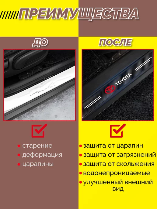 Внешний тюнинг авто Карбоновые наклейки на пороги авто Toyota, вариант, фото 5