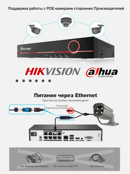 Techage Технология 8CH 5MP 8MP POE NVR видеорегистратор с двусторонн…, черный, фото 5