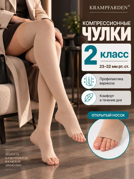 Krampfarden Компрессионные чулки 2 класс для беременных на роды операции, бежевый