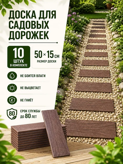 ГрядкаКлумба Террасная доска полимерпесчаная, коричневая, 4 шт, 10 шт, коричневый