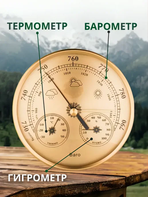 SHOP-TECH Барометр-гигрометр 3 в 1 TH 9392 G золото, 9392 г, фото 2
