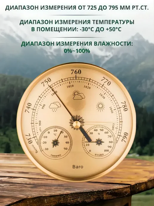 SHOP-TECH Барометр-гигрометр 3 в 1 TH 9392 G золото, 9392 г, фото 3