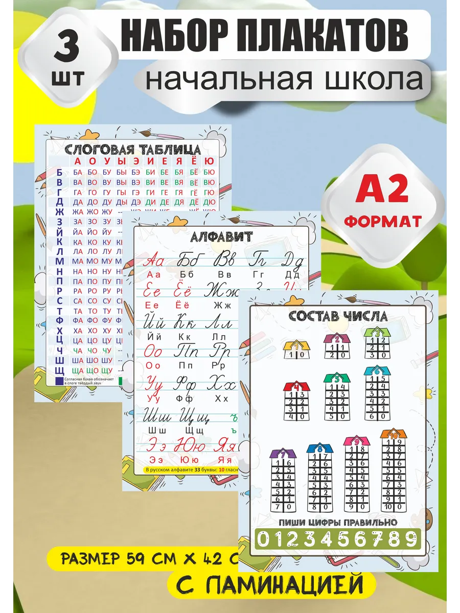 Плакаты слоговая таблица, состав числа, прописные буквы