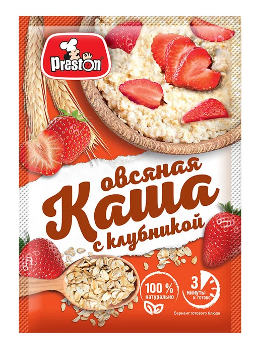 Preston Каша овсяная с Клубникой, 12 штук по 37 г, 37 г, фото 2