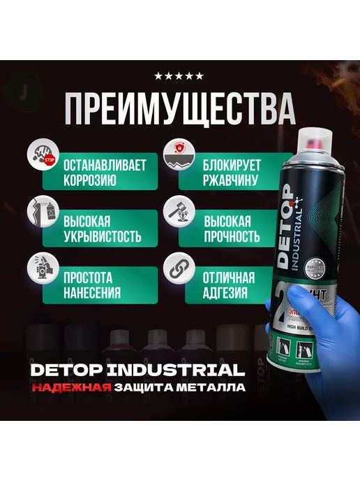 Detop Грунт эпоксидный антикоррозионный, серый, аэрозоль 650 мл, 650 мл, фото 2