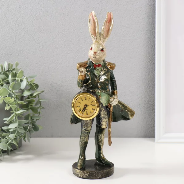 Сувенир с часами "Заяц в военном камзоле" 9,5х12х30 см