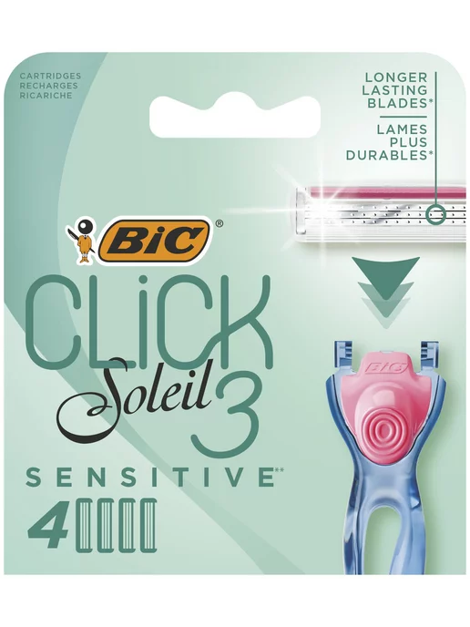 BIC Сменные кассеты для бритвы бик Click 3 Soleil Sensitive 4шт