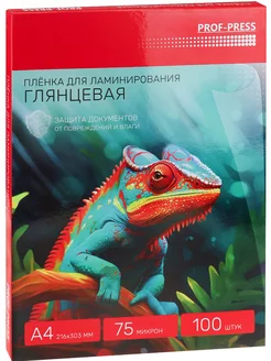 Пленка для ламинирования глянцевая А4, 75 мкм, 100 шт. Prof-Press 216488083 купить за 500 ₽ в интернет-магазине Wildberries