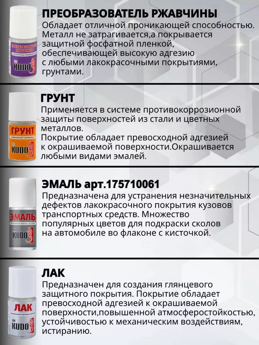 Краска для авто ремонтная подкраска сколов 15 мл KUDO 216494761 купить за  360 ₽ в интернет-магазине Wildberries