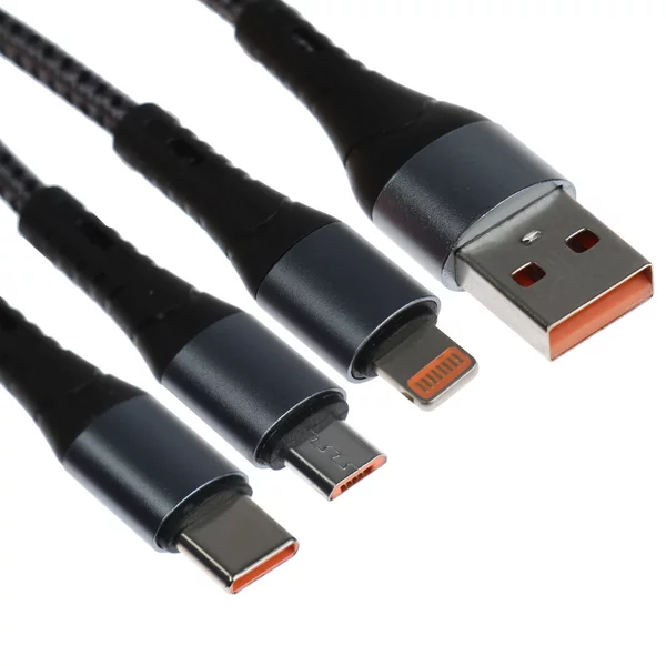 Кабель 3 в 1, MicroUSB/Type-C/Lightning — USB, 1.25 метра