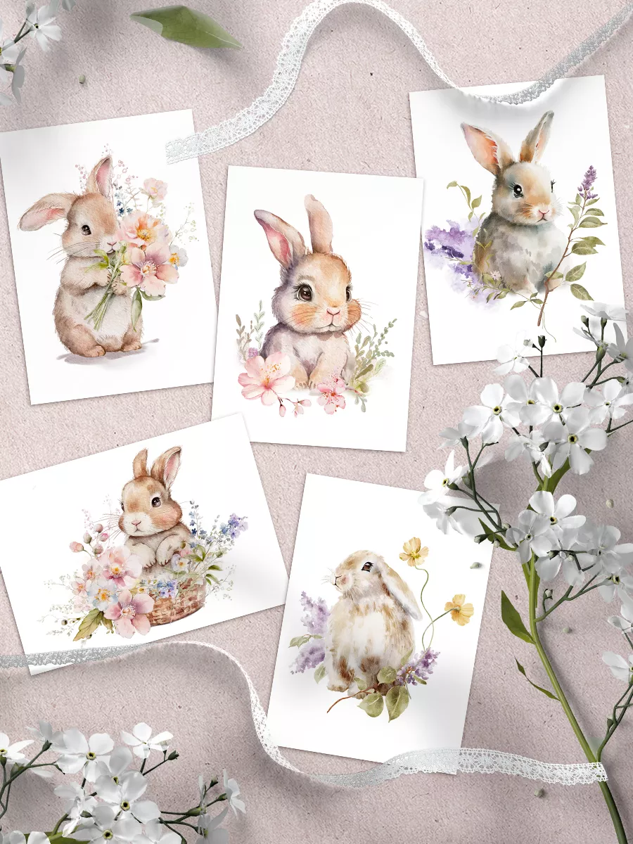 Мини открытки с милыми зайчиками к Пасхе
