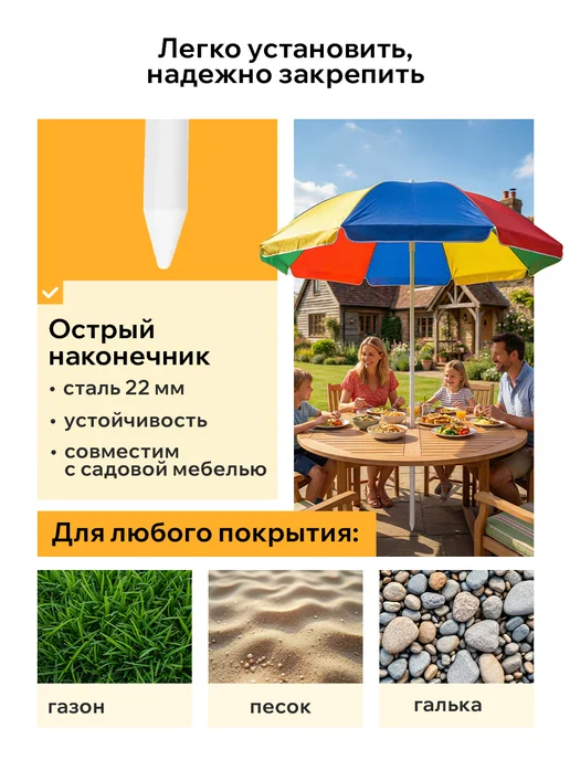 Classmark Зонт пляжный большой от солнца с наклоном 200 см, вариант, фото 6