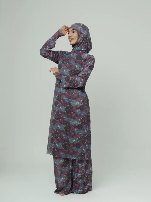 Muslim-style Умный купальник Буркини с spf защитой 4 в 1, голубой, фото 4