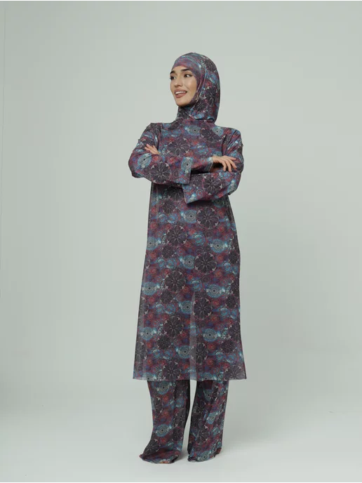 Muslim-style Умный купальник Буркини с spf защитой 4 в 1, голубой, фото 5