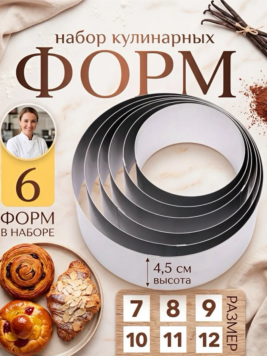 Набор кулинарных колец для выпечки,десертов и салатов
