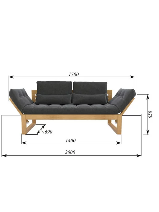 Soft Element Садовый диван кушетка на дачу Бьерк-С Grafit, массив дерева, серый, фото 7
