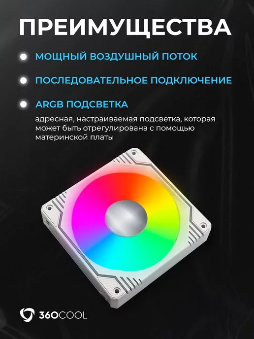 360COOL Корпусный вентилятор с подсветкой ARGB 120мм, вариант, фото 2
