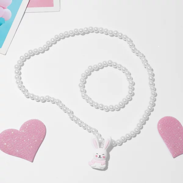 Набор детский "Выбражулька" : бусы, браслет, зайчик, белый