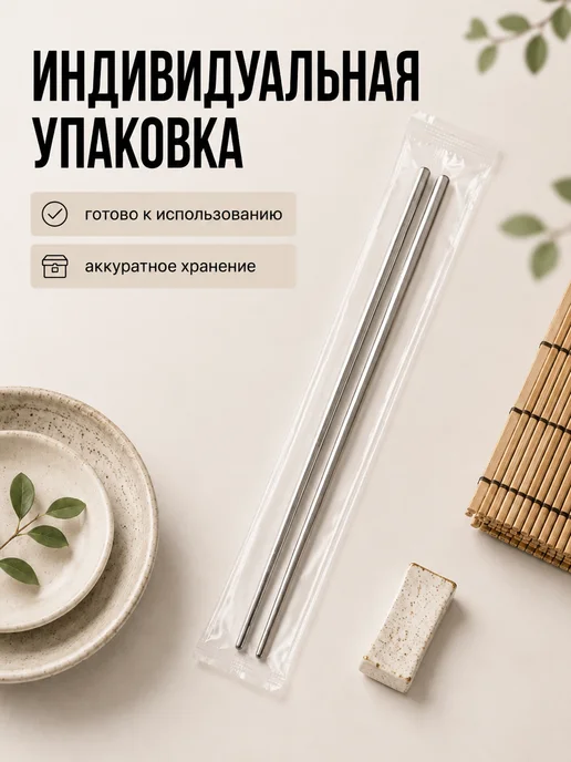 SKYPHOS Палочки для еды многоразовые металлические 21 см, серебро, серебристый, фото 2