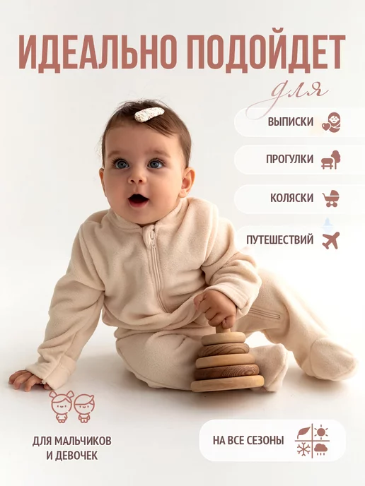Бэбилита Комбинезон для новорожденных демисезонный на молнии флис, белый, фото 5