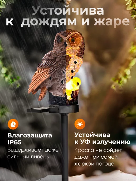 LIGHTINGTON Фигурка садовая на солнечной батарее Сова, коричневый, фото 3