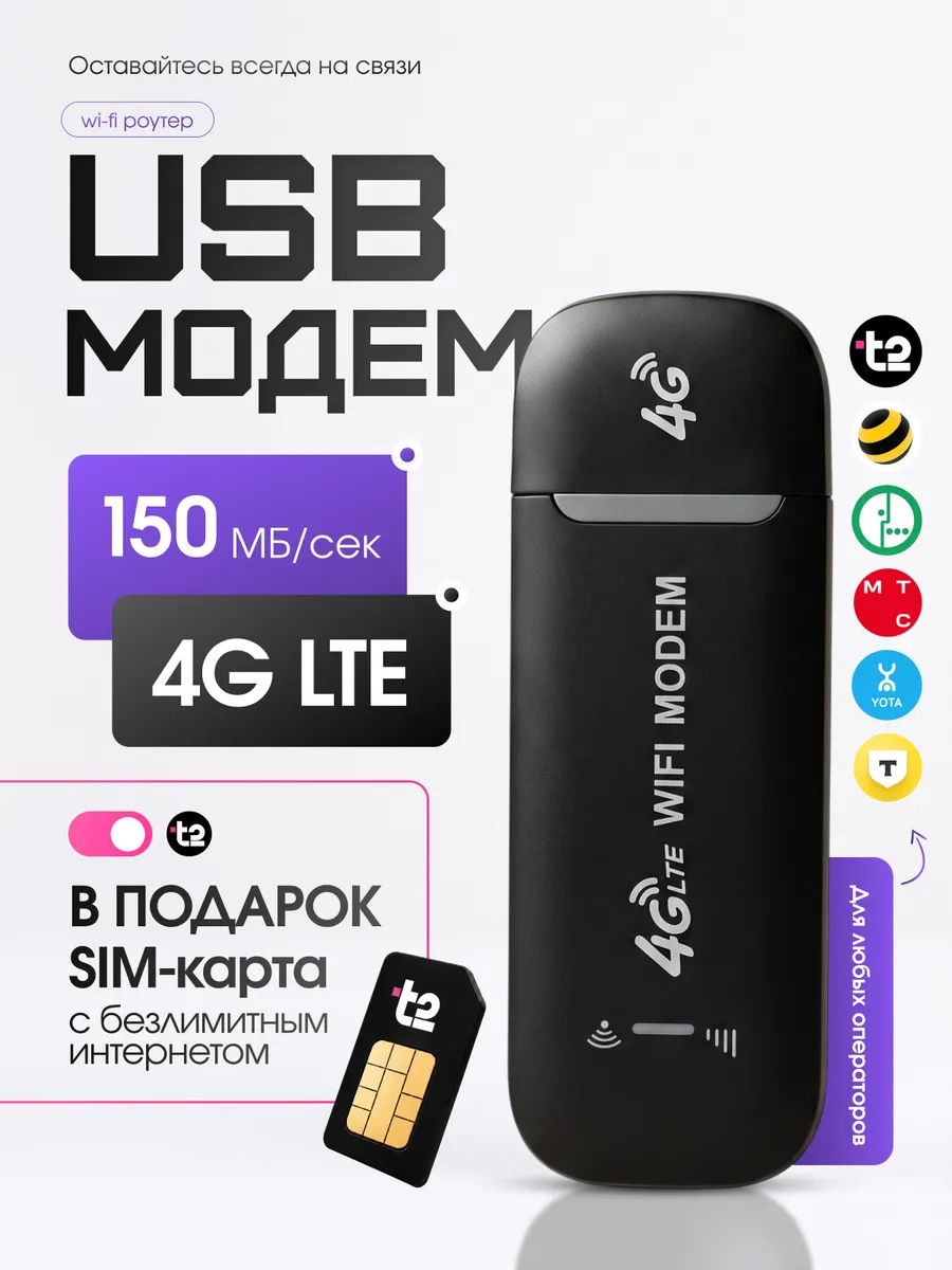 Беспроводной мобильный USB Модем 4G LTE роутер Wi-Fi