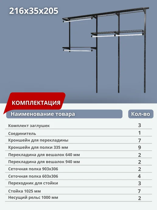 Титан-GS Гардеробная система для хранения одежды 142 см, 216x35 см, фото 3