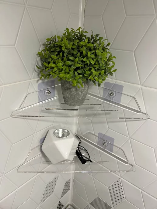 made for home Полка для ванной угловая прозрачная без сверления, белый, фото 6