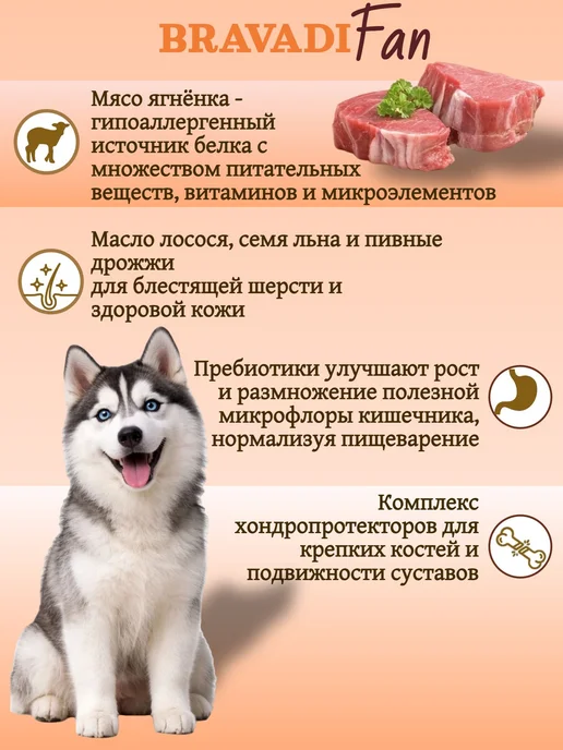 Сухой корм Bravadi Fan для собак, крупные, средние, ягненок, 15 кг, фото 2
