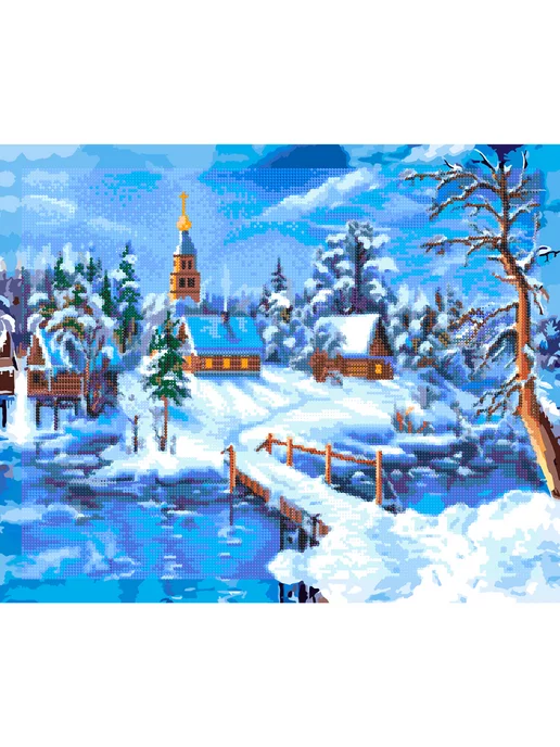 Art on Canvas Зимний пейзаж Алмазная мозаика на подрамнике 40х50 см, 40x50 см, фото 2
