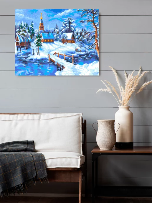 Art on Canvas Зимний пейзаж Алмазная мозаика на подрамнике 40х50 см, 40x50 см, фото 3