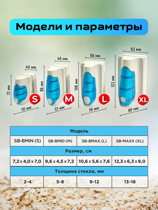 SoBo Магнитный скребок всплывающий, для аквариума. Размер "XL", серый, фото 4