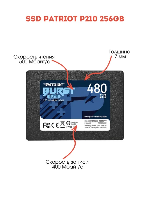 PATRIOT SSD диск для пк ноутбука внутренний 256GB, 256 ГБ, фото 3