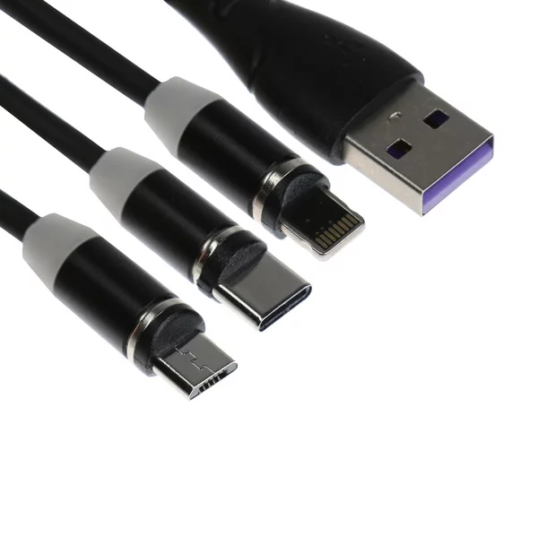 Кабель магнитный 3 в 1, MicroUSB Type-C Lightning — USB