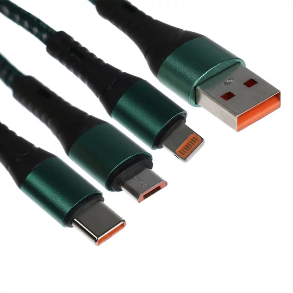 Кабель 3 в 1, MicroUSB Type-C Lightning — USB