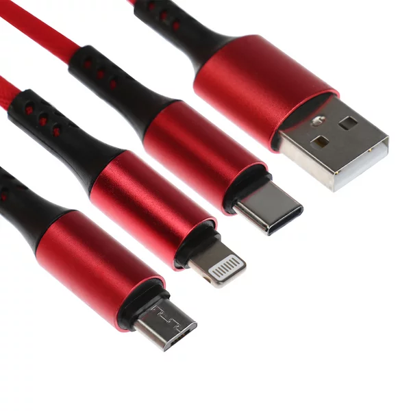 Кабель брелок 3 в 1, MicroUSB Type-C Lightning — USB, 2.4 А