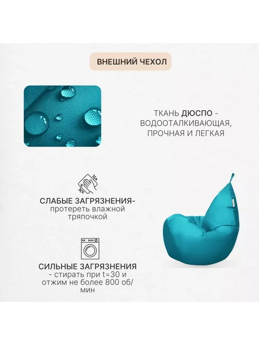 DiVan Чехол для кресла-мешка XL бирюзовый Дюспо, голубой, фото 3