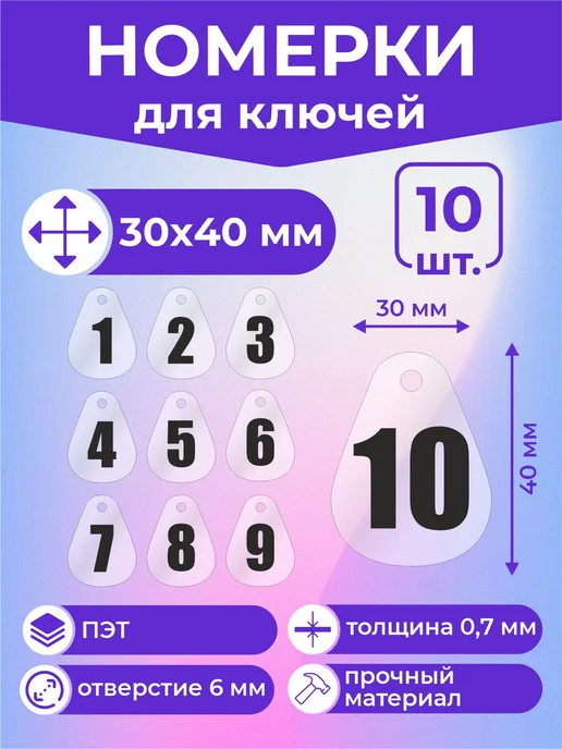 Брелки Номерки для ключей гардероба камеры хранения 1-10, черный