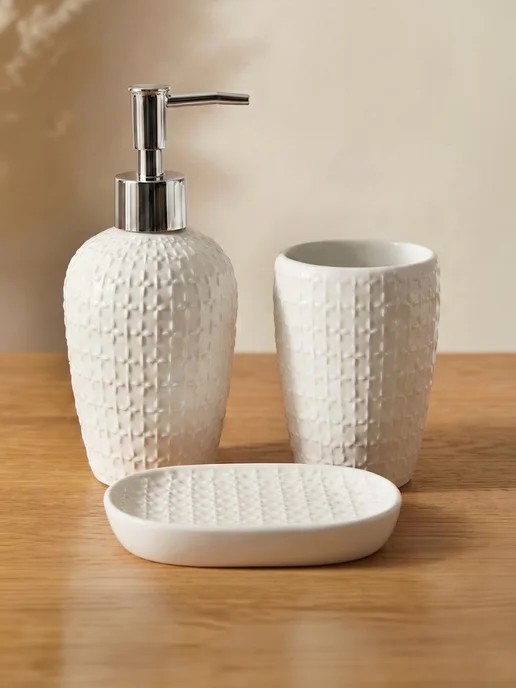 ND Home Набор для ванны «Топаз(Topaz)» (диспенсер,стакан,мыльница), белый, фото 2