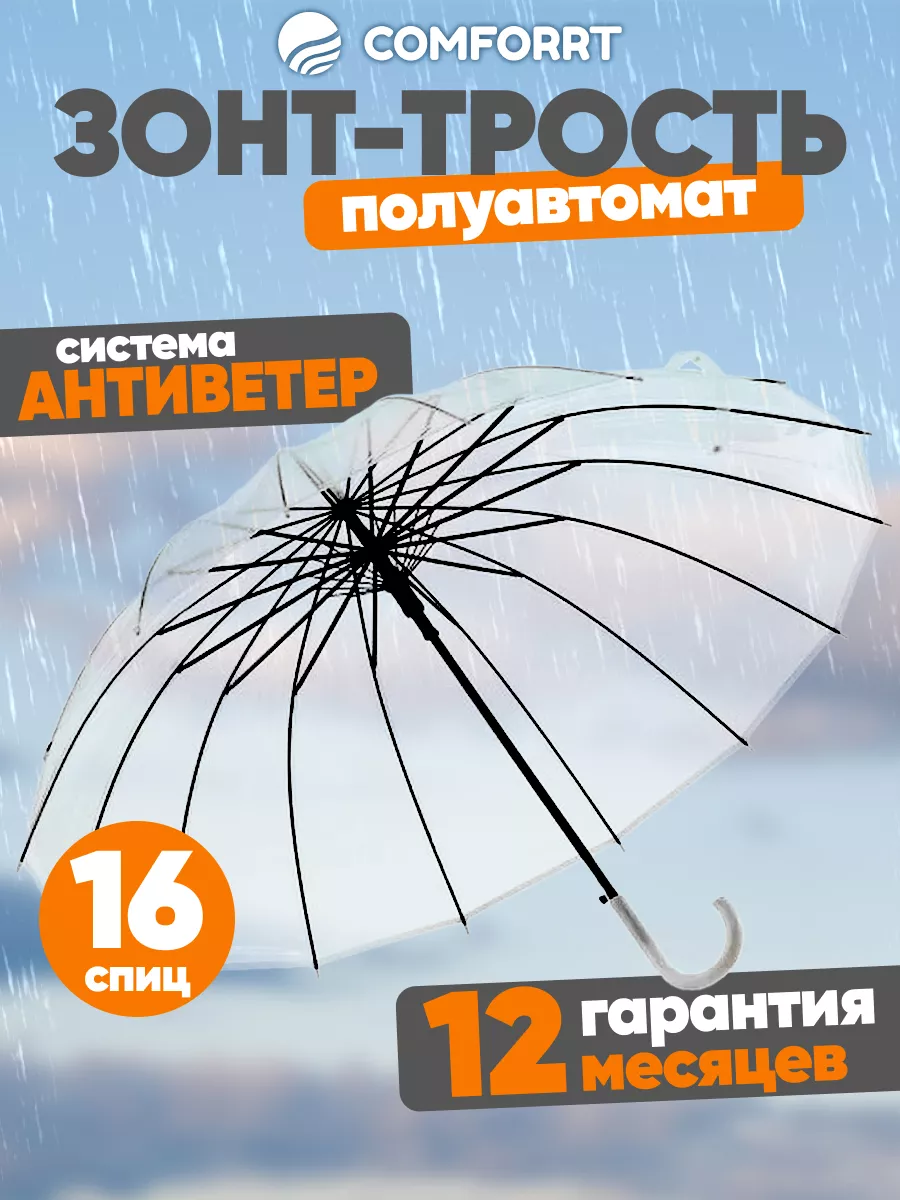 Зонт трость прозрачный...
