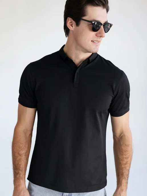 POLO TOP Хлопковая футболка поло с коротким рукавом, черный, фото 2
