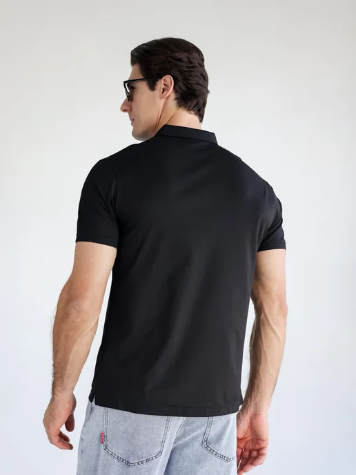 POLO TOP Хлопковая футболка поло с коротким рукавом, черный, фото 4