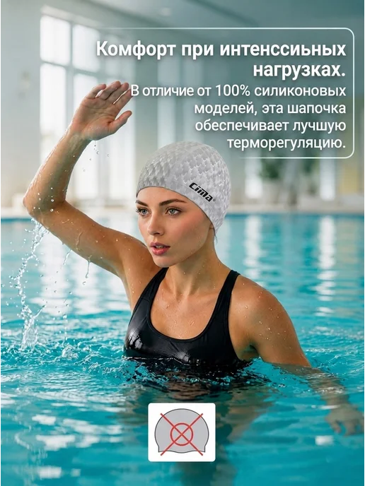 PL-CIMA Женская шапочка для плавания для бассейне тканевая, серый, фото 7