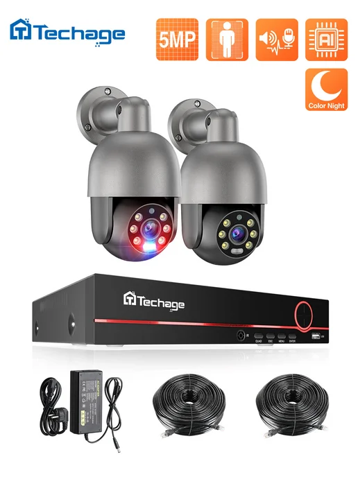Techage Готовый комплект видеонаблюдения уличный 8CH 5Мп POE на 2шт, 2 шт