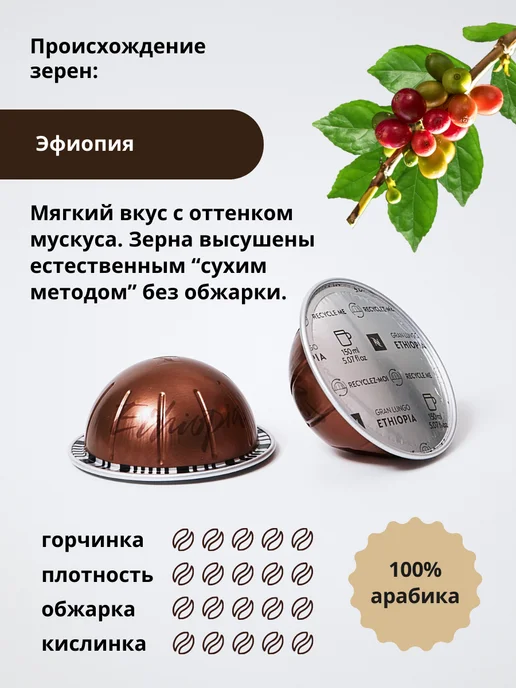 Nespresso Капсулы для кофемашин Неспрессо Vertuo ETHIOPIA 10 шт, 10 шт, фото 2