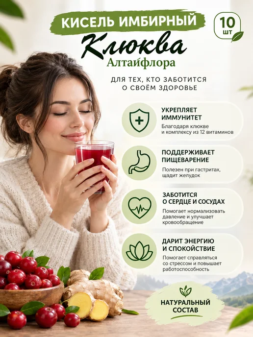 АлтайФлора Кисель имбирный клюква с витаминами 10 стиков, 10 шт, фото 2