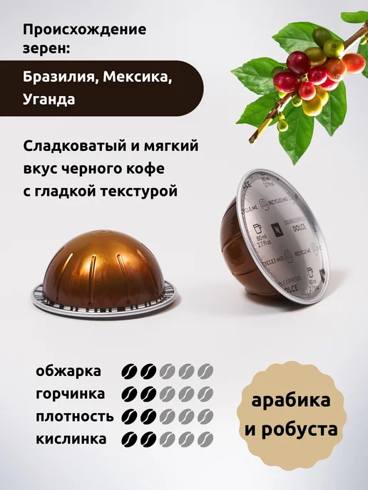 Nespresso Капсулы для кофемашин Vertuo Double Espresso Dolce 10 шт, 10 шт, фото 2
